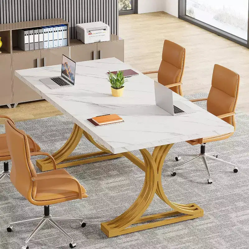 Table de conférence Lantine 5FT pour 4 à 6 personnes, table de réunion moderne avec plateau en faux marbre, tables de séminaire d'affaires pour le bureau à domicile