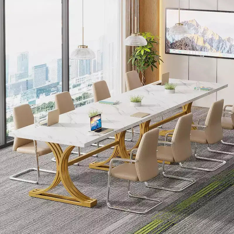 Table de conférence Lantine 5FT pour 4 à 6 personnes, table de réunion moderne avec plateau en faux marbre, tables de séminaire d'affaires pour le bureau à domicile