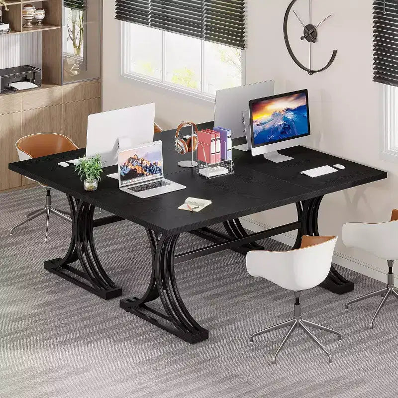 Table de conférence Lantine 5FT pour 4 à 6 personnes, table de réunion moderne avec plateau en faux marbre, tables de séminaire d'affaires pour le bureau à domicile