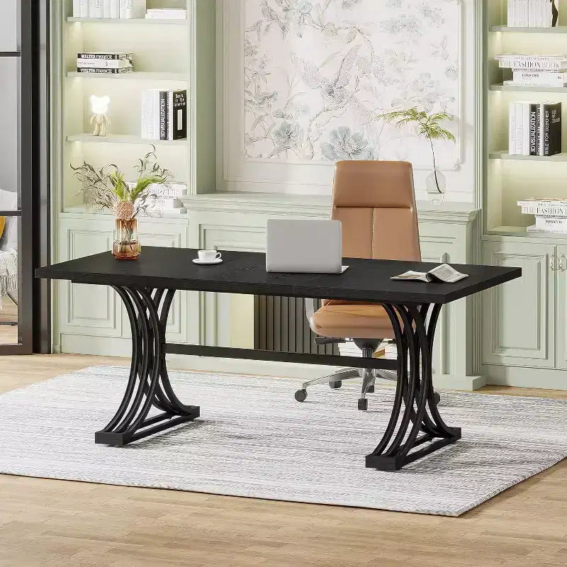 Table de conférence Lantine 5FT pour 4 à 6 personnes, table de réunion moderne avec plateau en faux marbre, tables de séminaire d'affaires pour le bureau à domicile