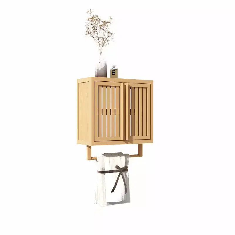 Meuble de Rangement Mural de Salle de Bain en Bambou avec 2 Portes, Boîte de Rangement WC Moderne, Naturel - ModernLuxe