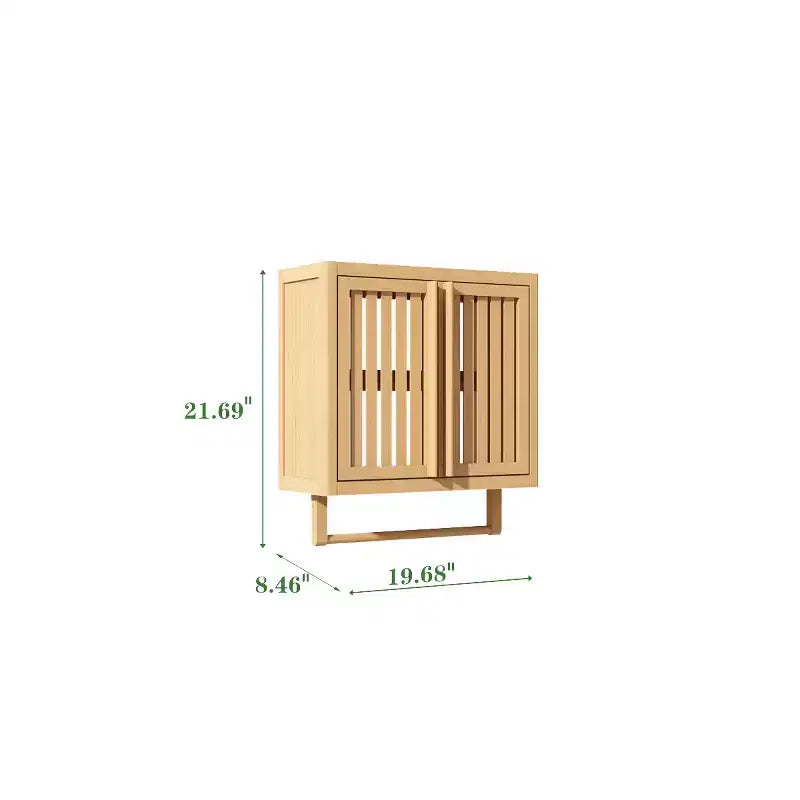 Meuble de Rangement Mural de Salle de Bain en Bambou avec 2 Portes, Boîte de Rangement WC Moderne, Naturel - ModernLuxe