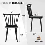 Costway Lot de 2 Chaises de Salle à Manger Windsor en Bois d'Hévéa avec Dossier à Barreaux pour Salon Noir/Naturel