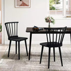 Costway Lot de 2 Chaises de Salle à Manger Windsor en Bois d'Hévéa avec Dossier à Barreaux pour Salon Noir/Naturel