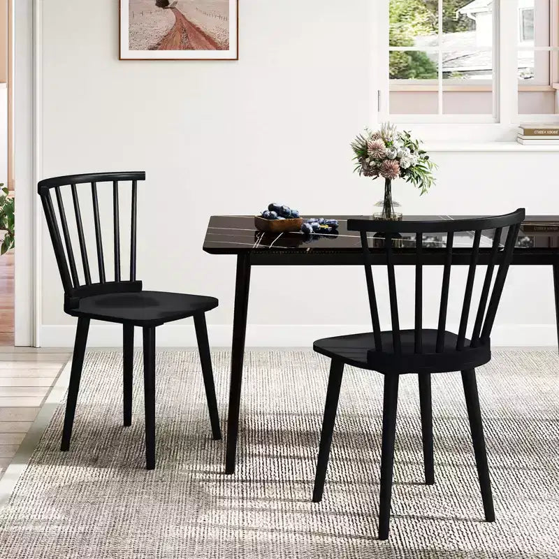 Costway Lot de 2 Chaises de Salle à Manger Windsor en Bois d'Hévéa avec Dossier à Barreaux pour Salon Noir/Naturel