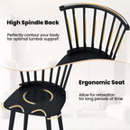 Costway Lot de 2 Chaises de Salle à Manger Windsor en Bois d'Hévéa avec Dossier à Barreaux pour Salon Noir/Naturel