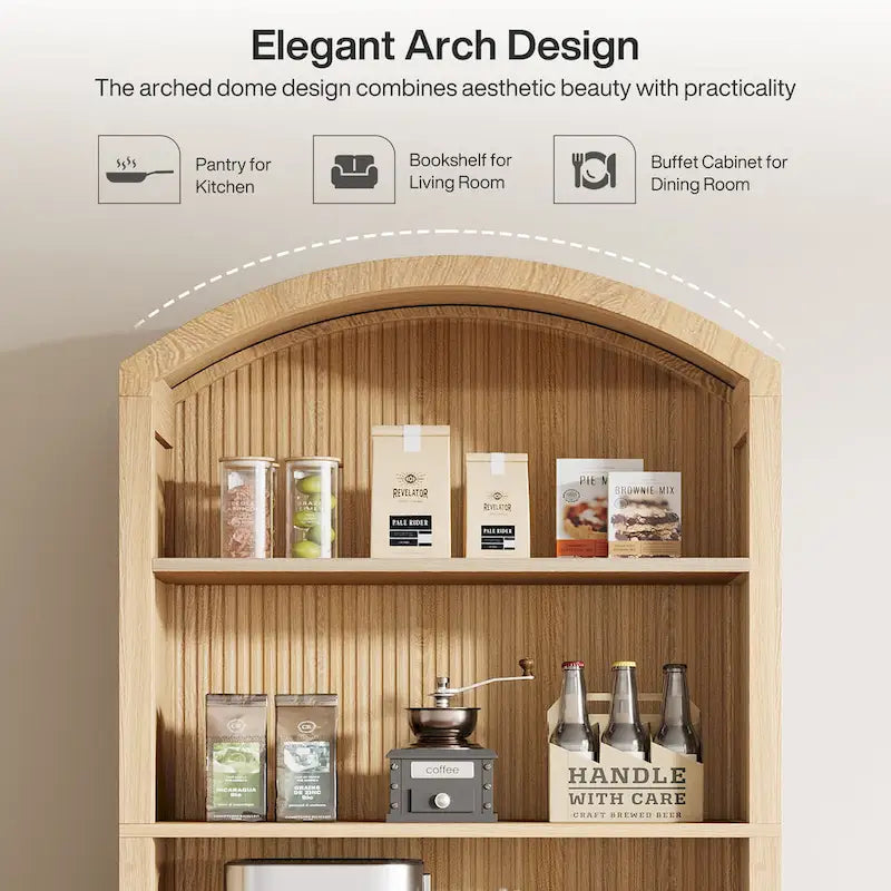 71 Armoire de cuisine haute à portes cintrées - Bois naturel