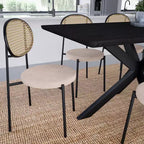 LeisureMod Euston, lot de 4 chaises de salle à manger modernes avec dossier en osier et assise en velours, pour cuisine, salle à manger, maison, chaise d'appoint contemporaine