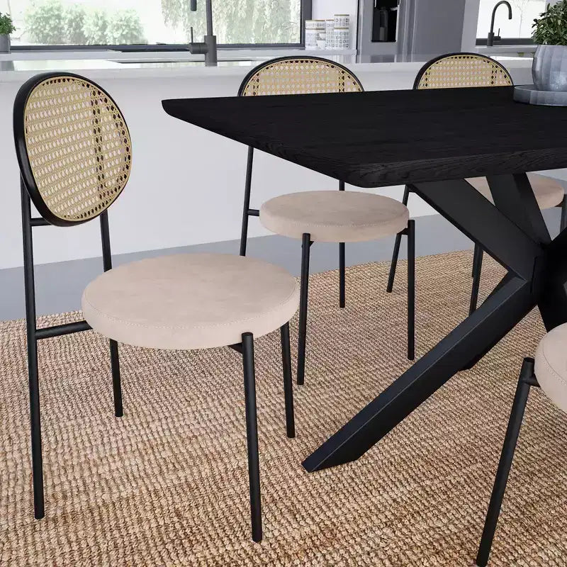 LeisureMod Euston, lot de 4 chaises de salle à manger modernes avec dossier en osier et assise en velours, pour cuisine, salle à manger, maison, chaise d'appoint contemporaine