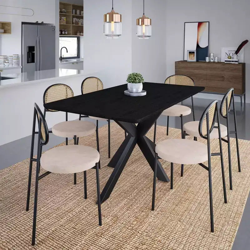 LeisureMod Euston, lot de 4 chaises de salle à manger modernes avec dossier en osier et assise en velours, pour cuisine, salle à manger, maison, chaise d'appoint contemporaine