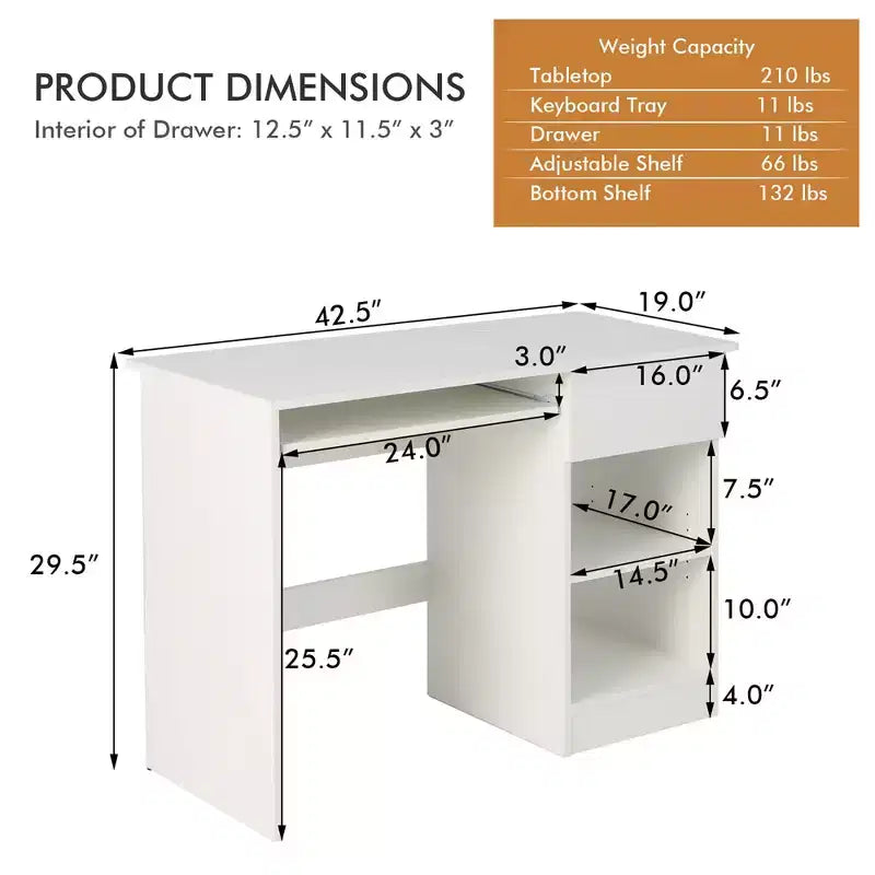 Costway Bureau Informatique Poste de Travail Maison/Bureau Table d'étude pour Ordinateur Portable avec Tiroir/Plateau à Clavier Noir/Blanc