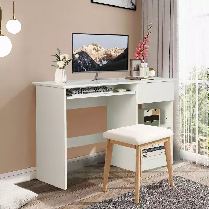 Costway Bureau Informatique Poste de Travail Maison/Bureau Table d'étude pour Ordinateur Portable avec Tiroir/Plateau à Clavier Noir/Blanc