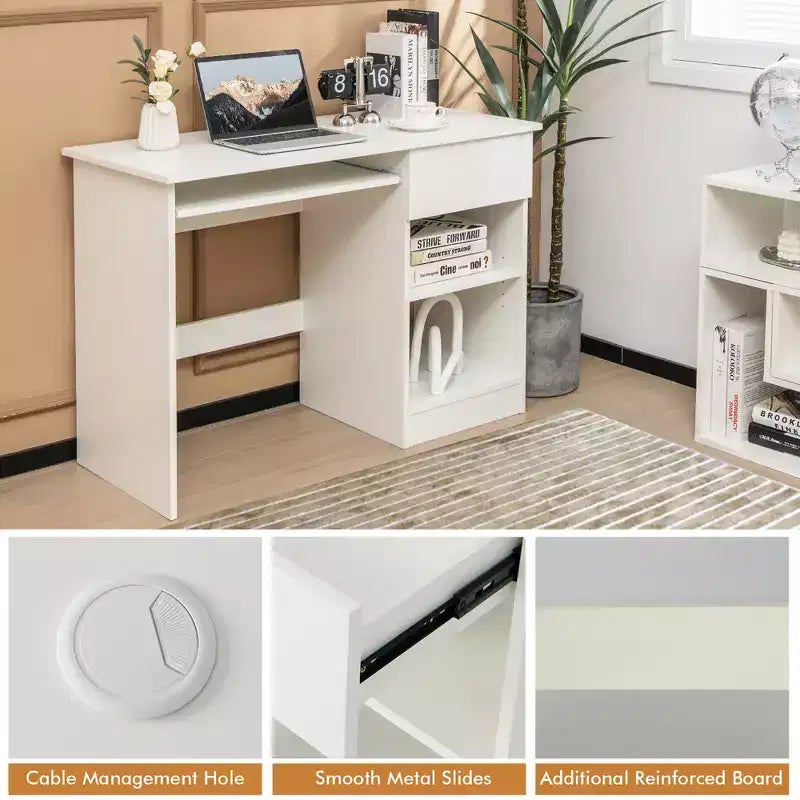 Costway Bureau Informatique Poste de Travail Maison/Bureau Table d'étude pour Ordinateur Portable avec Tiroir/Plateau à Clavier Noir/Blanc