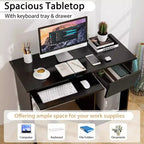 Costway Bureau Informatique Poste de Travail Maison/Bureau Table d'étude pour Ordinateur Portable avec Tiroir/Plateau à Clavier Noir/Blanc