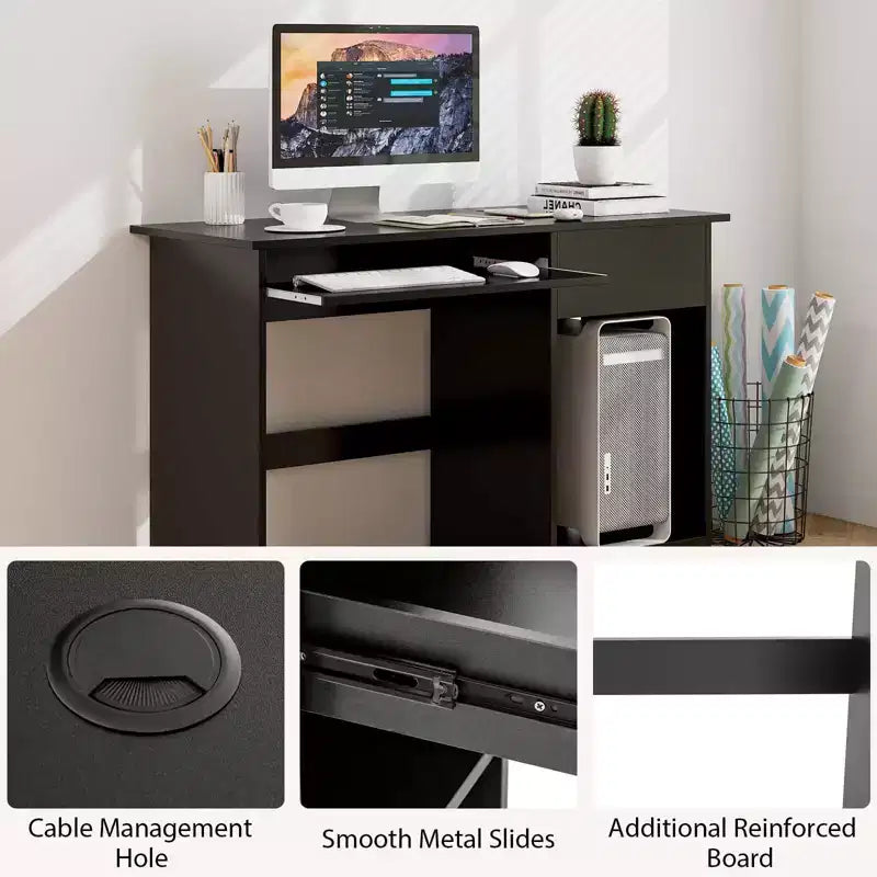 Costway Bureau Informatique Poste de Travail Maison/Bureau Table d'étude pour Ordinateur Portable avec Tiroir/Plateau à Clavier Noir/Blanc