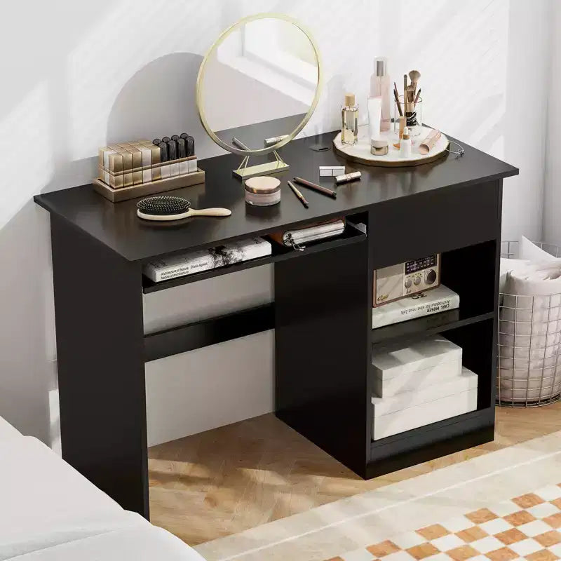 Costway Bureau Informatique Poste de Travail Maison/Bureau Table d'étude pour Ordinateur Portable avec Tiroir/Plateau à Clavier Noir/Blanc