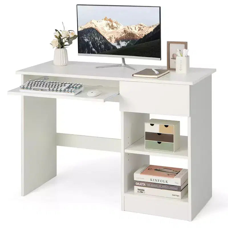 Costway Bureau Informatique Poste de Travail Maison/Bureau Table d'étude pour Ordinateur Portable avec Tiroir/Plateau à Clavier Noir/Blanc