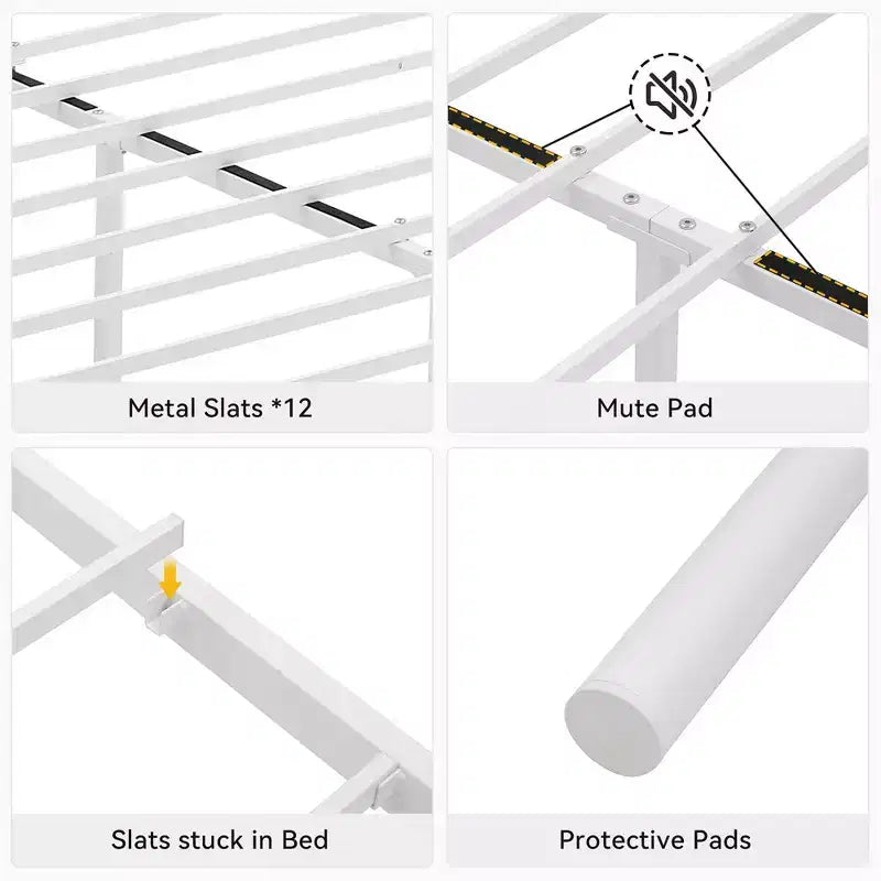 Cadre de lit plateforme en métal king size Garvee avec tête et pied de lit, support à lattes en acier, sommier, aucun sommier tapissier requis, blanc
