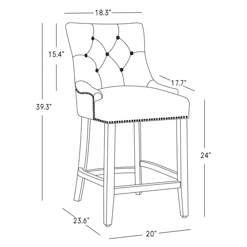 WestinTrends Tabouret de comptoir à dossier haut, rembourré, avec boutons touffetés, en tissu de lin, 24 po, Marron