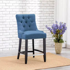 Tabouret de comptoir WestinTrends 24 en tissu de lin, dossier à oreilles, boutons touffetés, Tea