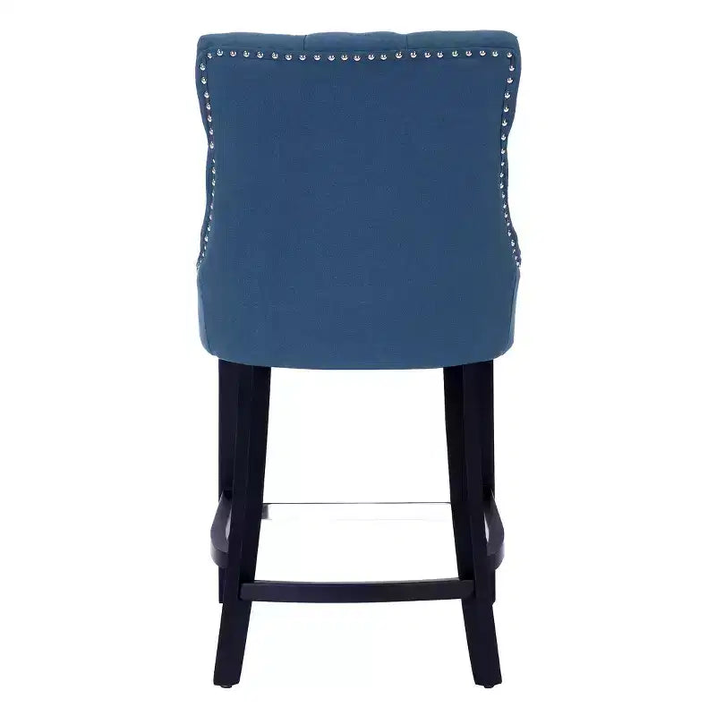 Tabouret de comptoir WestinTrends 24 en tissu de lin, dossier à oreilles, boutons touffetés, Tea