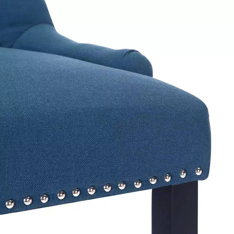 Tabouret de comptoir WestinTrends 24 en tissu de lin, dossier à oreilles, boutons touffetés, Tea
