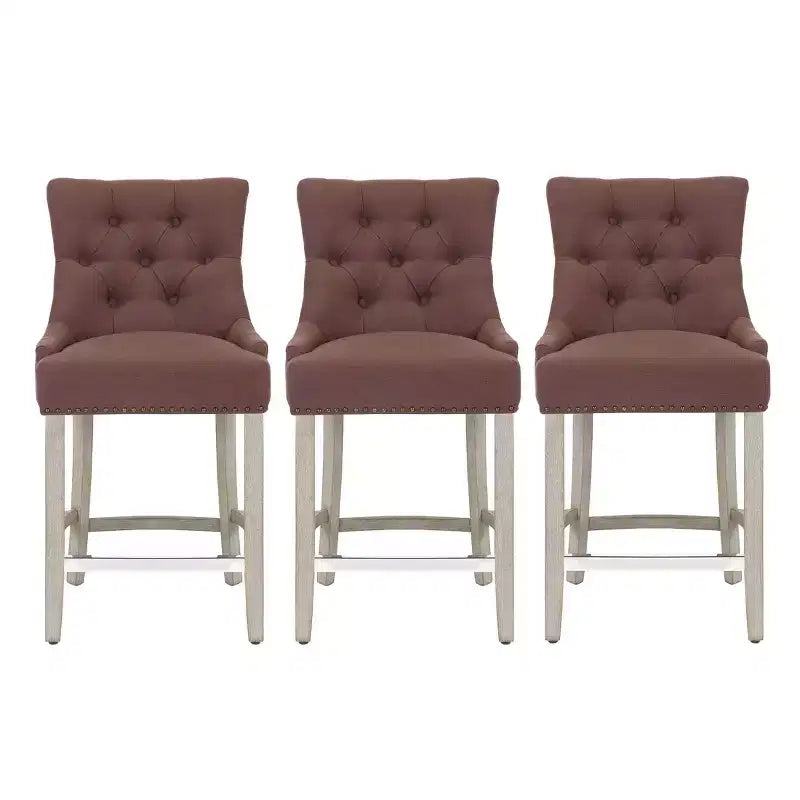 WestinTrends 24 Linen Tufted Buttons Upholstered Wingback Counter Stool (Set of 3), Brown