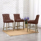 Tabouret de comptoir WestinTrends 24 en lin avec boutons touffetés et dossier ailé (Lot de 3), marron