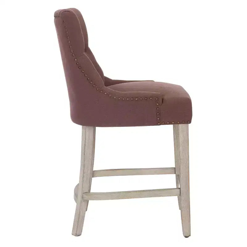 Tabouret de comptoir WestinTrends 24 en lin avec boutons touffetés et dossier ailé (Lot de 3), marron