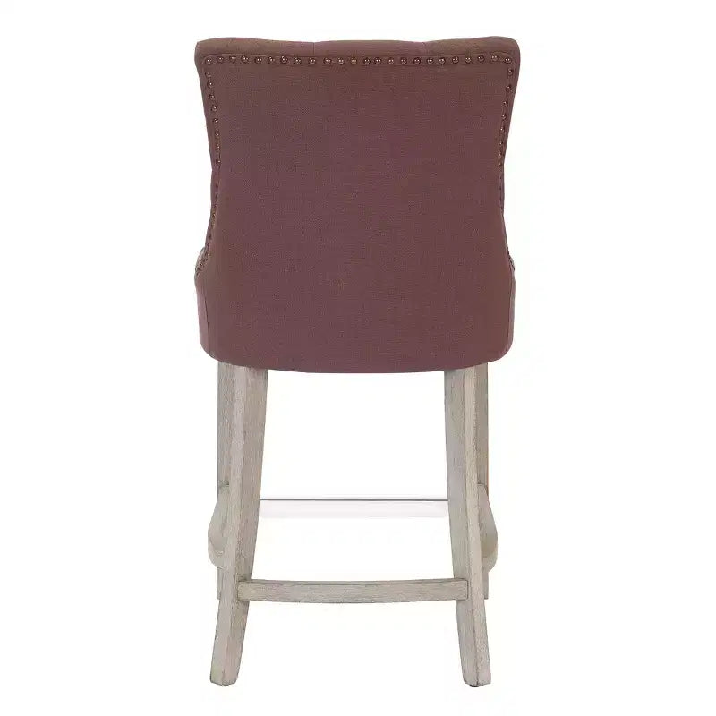 Tabouret de comptoir WestinTrends 24 en lin avec boutons touffetés et dossier ailé (Lot de 3), marron