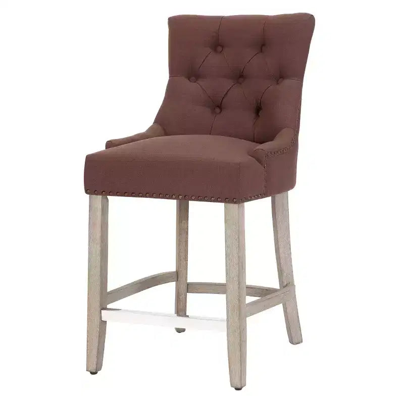 Tabouret de comptoir WestinTrends 24 en lin avec boutons touffetés et dossier ailé (Lot de 3), marron