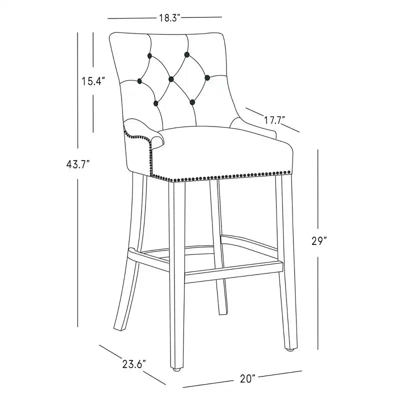 WestinTrends 29 Tabouret de bar tapissé à dossier haut en lin avec boutons touffetés (Lot de 3), Marron