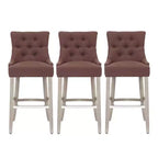 WestinTrends 29 Tabouret de bar tapissé à dossier haut en lin avec boutons touffetés (Lot de 3), Marron