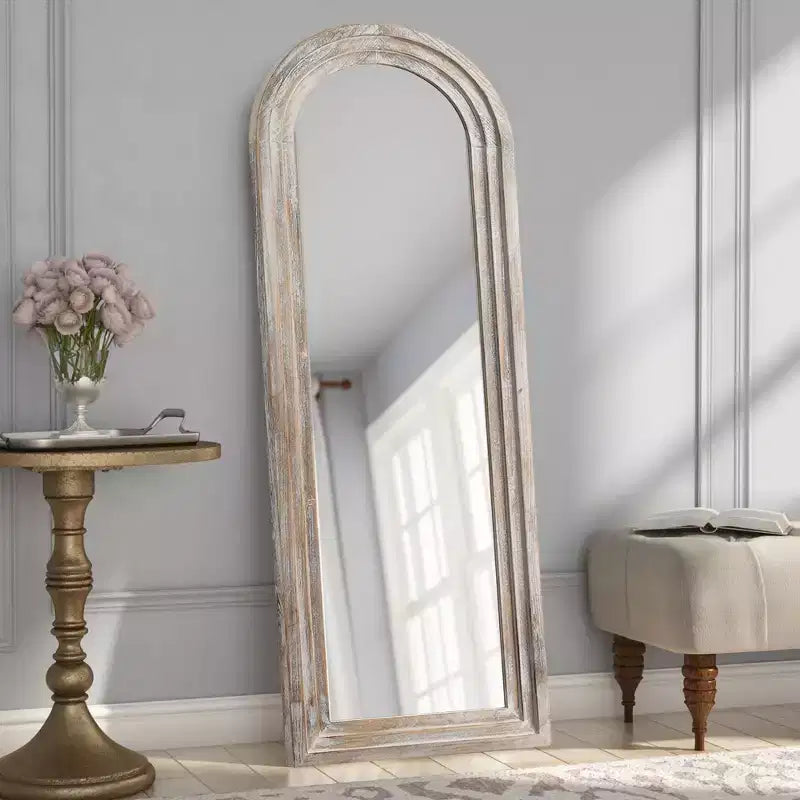 Dovelina Wood Frame Arch Top Full Length Mirror Leaning Mirror