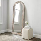 Miroir sur pied plein cadre Dovelina à cadre en bois, dessus arqué