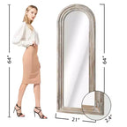 Miroir sur pied plein cadre Dovelina à cadre en bois, dessus arqué