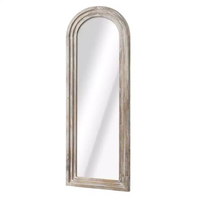 Miroir sur pied plein cadre Dovelina à cadre en bois, dessus arqué