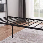 Lit plateforme en métal VECELO avec tête et pied de lit en bois