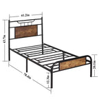 Lit plateforme en métal VECELO avec tête et pied de lit en bois