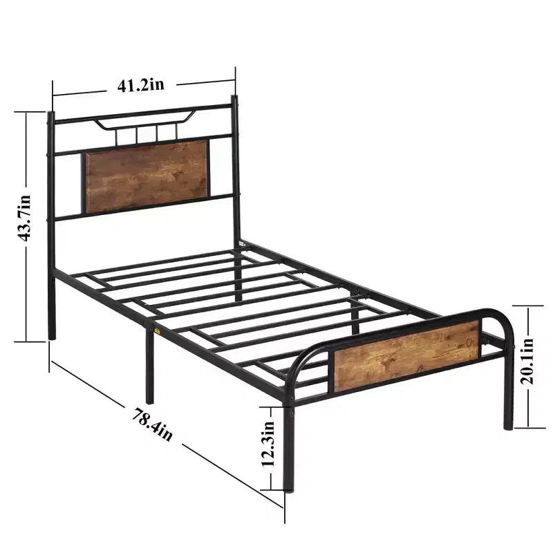 Lit plateforme en métal VECELO avec tête et pied de lit en bois
