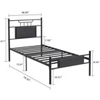 Lit plateforme en métal VECELO avec tête et pied de lit en bois