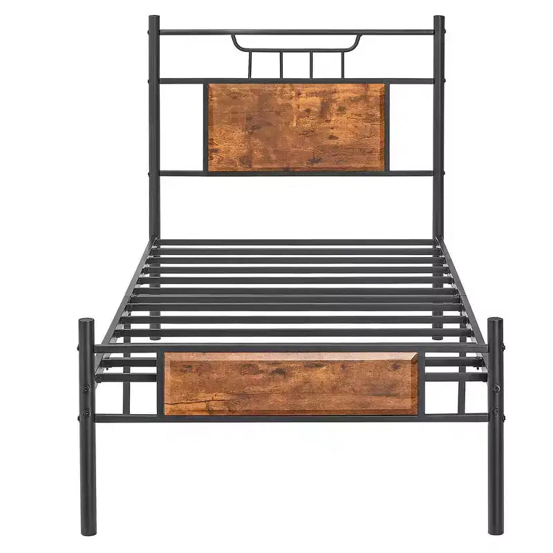 Lit plateforme en métal VECELO avec tête et pied de lit en bois