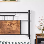 Lit plateforme en métal VECELO avec tête et pied de lit en bois