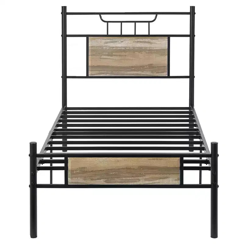 Lit plateforme en métal VECELO avec tête et pied de lit en bois
