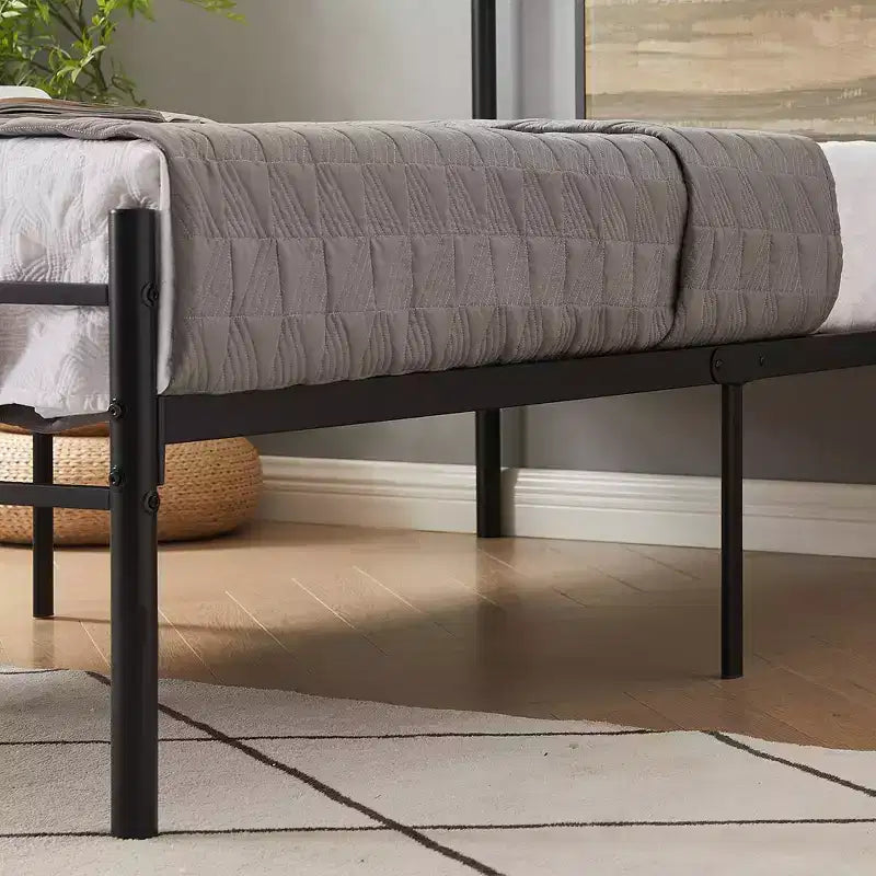 Lit plateforme en métal VECELO avec tête et pied de lit en bois