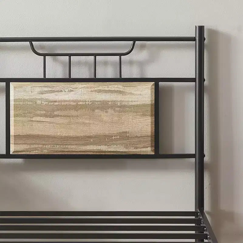 Lit plateforme en métal VECELO avec tête et pied de lit en bois