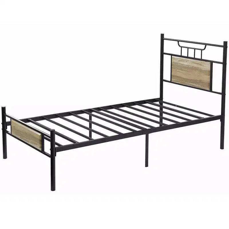 Lit plateforme en métal VECELO avec tête et pied de lit en bois