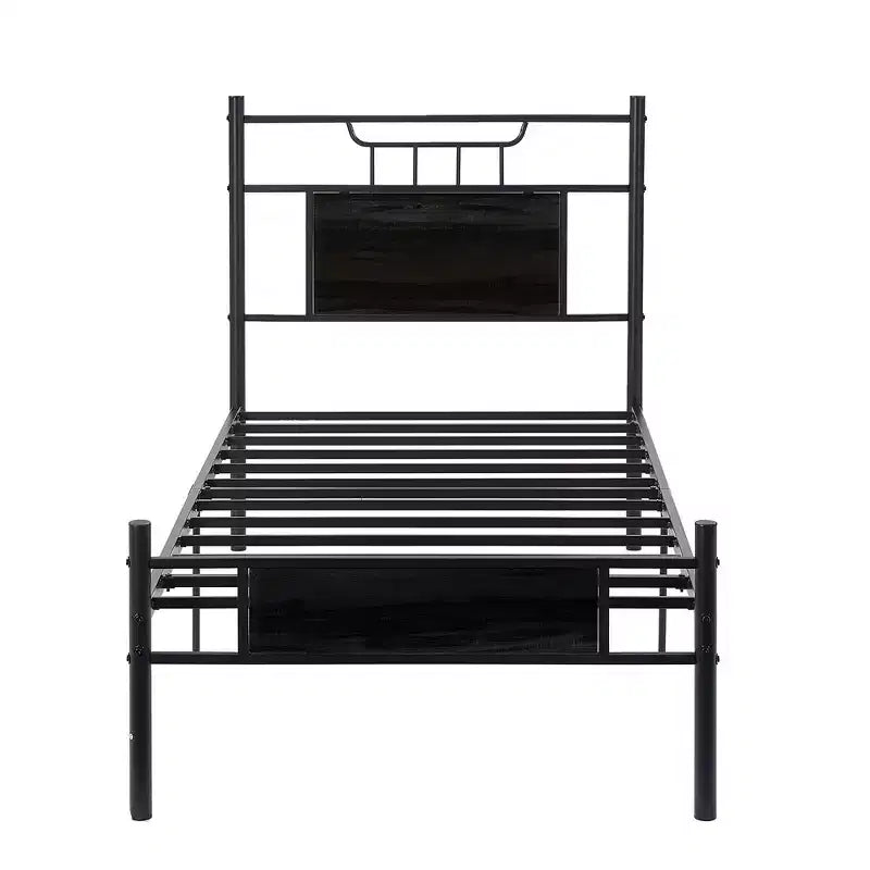Lit plateforme en métal VECELO avec tête et pied de lit en bois