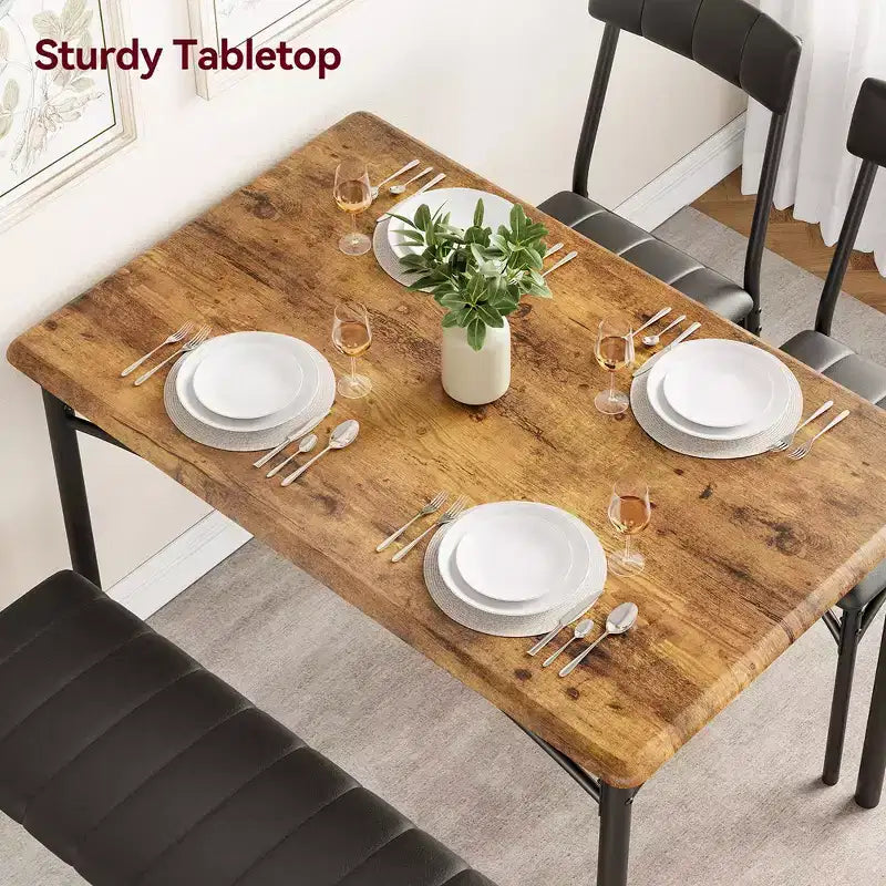 Table de cuisine avec chaises rembourrées et banc, ensemble de salle à manger en bois pour 4 personnes, ensemble de table de salle à manger rectangulaire pour petit espace, appartement, maison