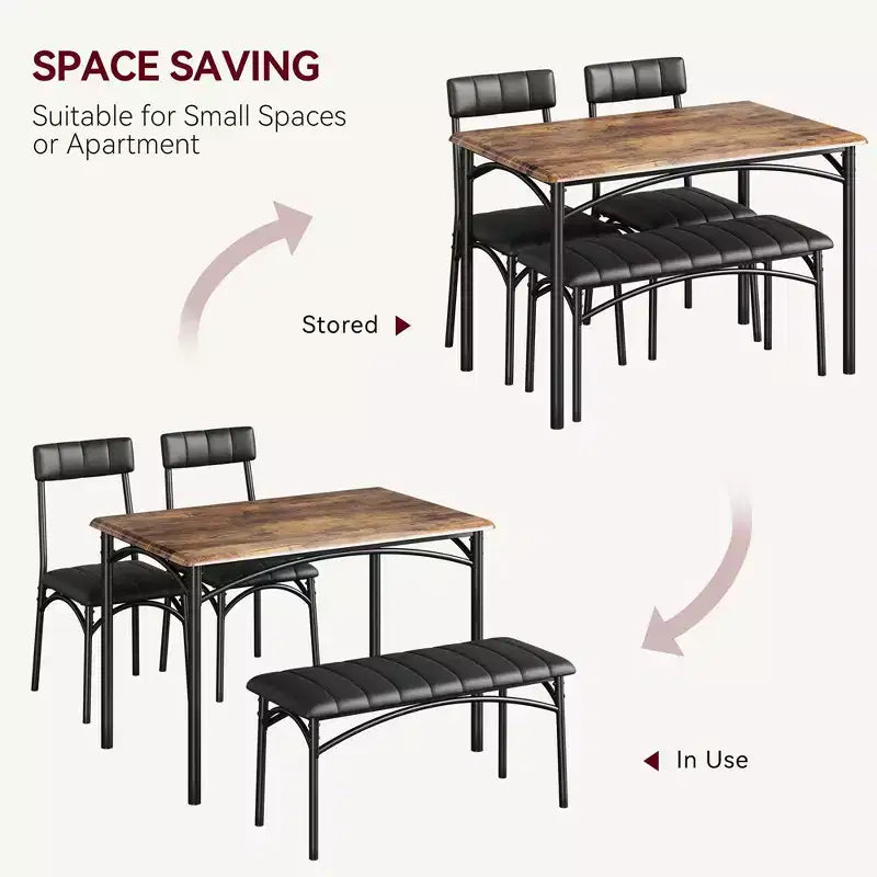 Table de cuisine avec chaises rembourrées et banc, ensemble de salle à manger en bois pour 4 personnes, ensemble de table de salle à manger rectangulaire pour petit espace, appartement, maison